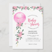 ピンクモダンファンシーフローラバルーンガールベビーシャワー 招待状 (正面)