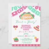 ピンクモダンフィエスタタコボーアパーティー誕生日 招待状 (正面)