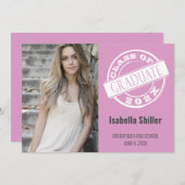 ピンクモダンフォトグラード卒業パーティー 招待状 (正面/裏面)