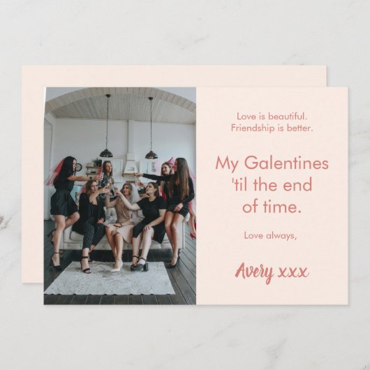 ピンクモダンフォトフレンドシップガレンティンのデイカード シーズンカード (正面/裏面)