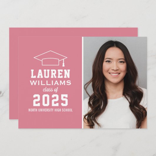 ピンクモダンフォト卒業パーティー 招待状 (正面/裏面)