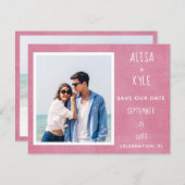 ピンクモダンフォト日付の保存 (正面/裏面)