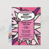 ピンクモダンフォト漫画ブックベビーシャワー散水 インビテーションポストカード (正面/裏面)