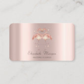 ピンクモダンフラミンゴスインラブ,ハートバラ金ゴールド 名刺 (正面)