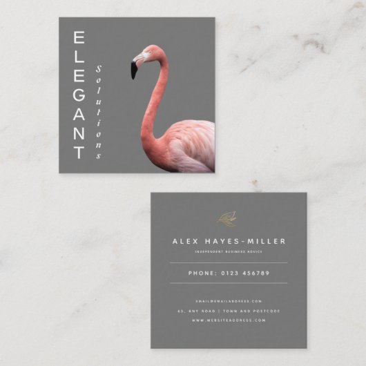 ピンクモダンフラミンゴミニマリストスクエアビジネスCa スクエア名刺 (正面/裏面)