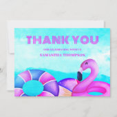 ピンクモダンフラミンゴ誕生日 サンキューカード (正面)