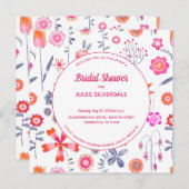 ピンクモダンフラワーガーデンブライダルシャワー 招待状 (正面/裏面)