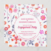 ピンクモダンフラワーガーデンボホ婚約 招待状 (正面/裏面)