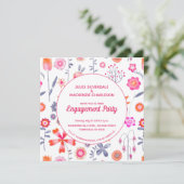 ピンクモダンフラワーガーデンボホ婚約 招待状 (スタンド正面)