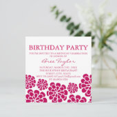 ピンクモダンフラワーデザイン誕生日招待状 招待状 (スタンド正面)
