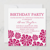 ピンクモダンフラワーデザイン誕生日招待状 招待状 (正面)