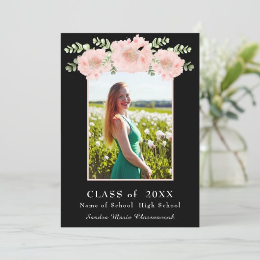 ピンクモダンフラワーフローラ卒業発表 案内状 (スタンド正面)