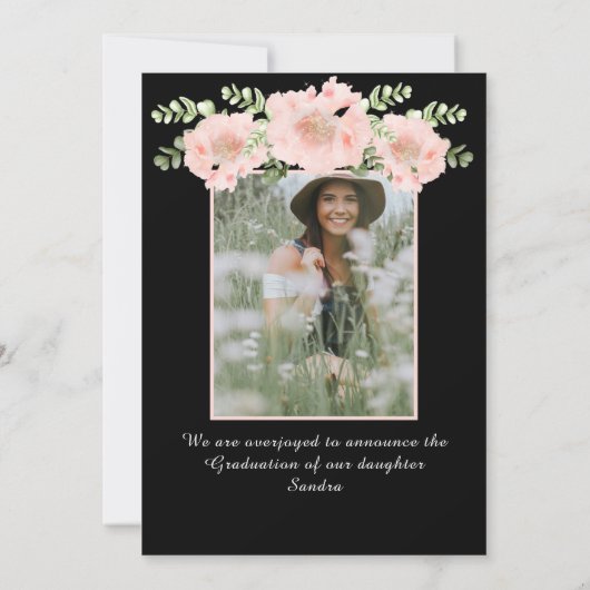 ピンクモダンフラワーフローラ卒業発表 案内状 (裏面)