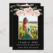 ピンクモダンフラワーフローラ卒業発表 案内状 (正面/裏面)