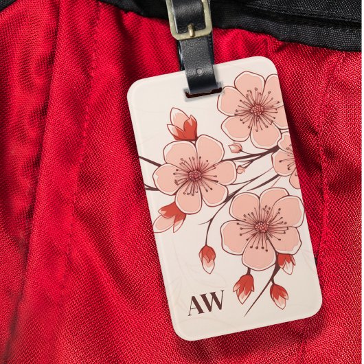 ピンクモダンフローラさくらんぼブロッサムモノグラム ラゲッジタグ