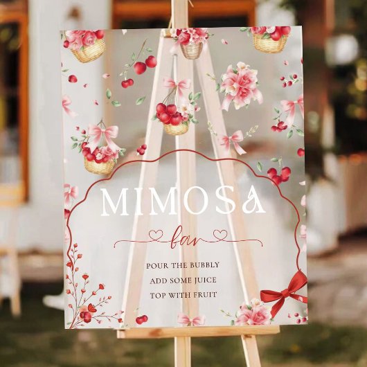 ピンクモダンフローラさくらんぼミモサバーベビーシャワー アクリルサイン