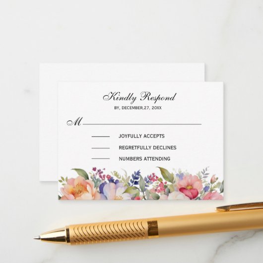 ピンクモダンフローライスラム招待状 エンクロージャーカード (正面/裏面インサイチュ)