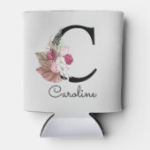 ピンクモダンフローライニシャルC 缶クーラー (正面)