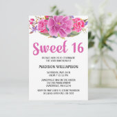 ピンクモダンフローラウォーターカラースウィート16誕生日 招待状 (スタンド正面)