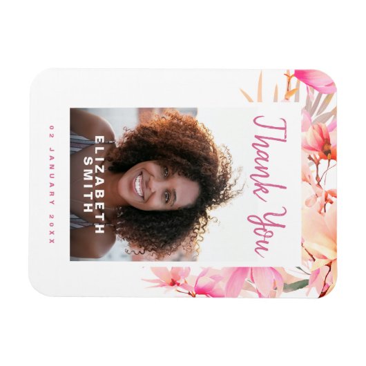 ピンクモダンフローラエレガントありがとう マグネット (横)