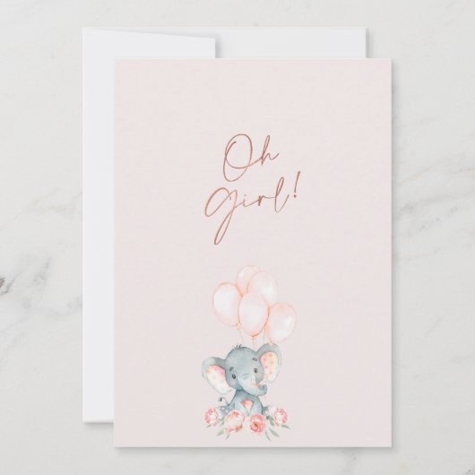 ピンクモダンフローラオ女の子ゾウ赤ちゃんシャワー 招待状 (裏面)