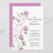 ピンクモダンフローラガールベビーシャワー招待状 招待状 (正面/裏面)