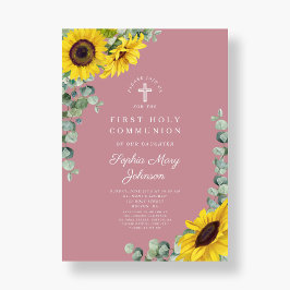 ピンクモダンフローラクロス第1聖餐式 招待状
