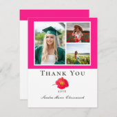 ピンクモダンフローラコラージュ卒業感謝してい サンキューカード (正面/裏面)