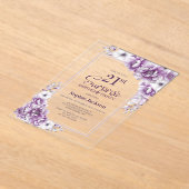 ピンクモダンフローラサプライズ21歳のパーティー アクリル招待状 (レイダウン)