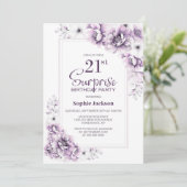 ピンクモダンフローラサプライズ21歳のパーティー 招待状 (スタンド正面)