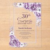 ピンクモダンフローラサプライズ30歳の誕生日パーティー アクリル招待状 (正面)