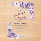 ピンクモダンフローラサプライズ50th誕生日パーティー アクリル招待状 (正面)