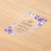 ピンクモダンフローラサプライズ55th誕生日パーティー アクリル招待状 (レイダウン)