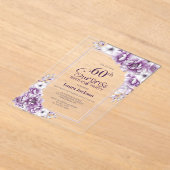 ピンクモダンフローラサプライズ60th誕生日パーティー アクリル招待状 (レイダウン)