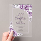 ピンクモダンフローラサプライズ80th誕生日パーティー アクリル招待状 (インサイチュ (ポータブル))