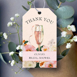 ピンクモダンフローラシャンパンブライダルシャワー ギフトタグ