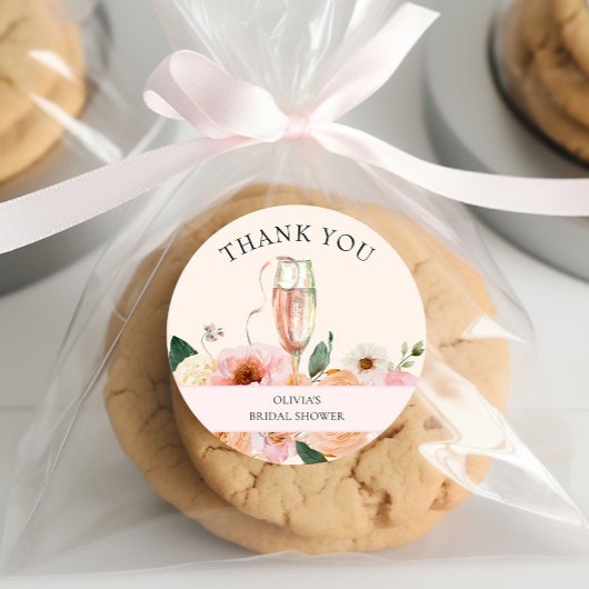 ピンクモダンフローラシャンパンブライダルシャワー ラウンドシール