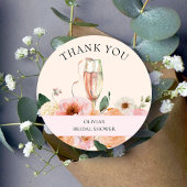 ピンクモダンフローラシャンパンブライダルシャワー ラウンドシール