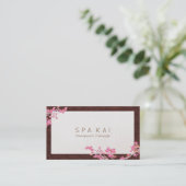 ピンクモダンフローラスパマッサージセラピスト 名刺 (スタンド正面)