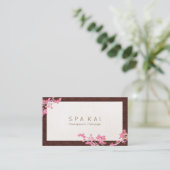 ピンクモダンフローラスパマッサージセラピスト 名刺 (スタンド正面)