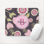 ピンクモダンフローラチューリップパターンモノグラム マウスパッド (マウス)
