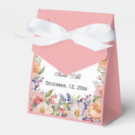 ピンクモダンフローラニカームスリム招待状 フェイバーボックス