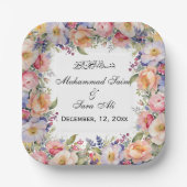 ピンクモダンフローラニカームスリム招待状 ペーパープレート (正面)