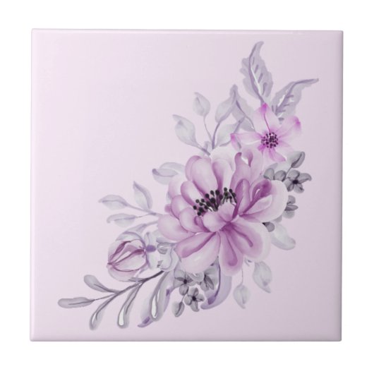 ピンクモダンフローラバイオレット水の色エレガント タイル (正面)