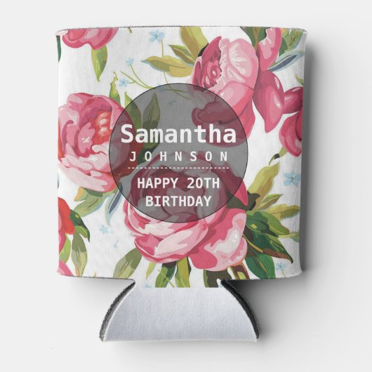 ピンクモダンフローラパーソナライズされた誕生日パーティー 缶クーラー (正面)