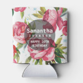 ピンクモダンフローラパーソナライズされた誕生日パーティー 缶クーラー (裏面)