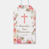 ピンクモダンフローラファーストコミュニオンギフトラベル ギフトタグ (正面)