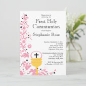 ピンクモダンフローラファースト聖餐式招待状 招待状 (スタンド正面)