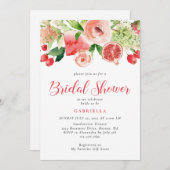 ピンクモダンフローラフルーツウォーターブライダルシャワー 招待状 (正面/裏面)