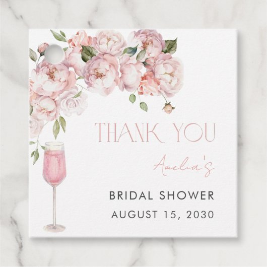 ピンクモダンフローラブライダルシャワーありがとう フェイバータグ (正面)